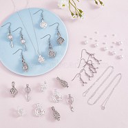 DIY Cage Charm Necklace Earring Making Finding Kit, Including Heart & Crown & Flower Brass & Alloy Pendants, 304 Stainless Steel Earring Hooks, Plastic Pearl Beads, Brass Chain Necklaces, Mixed Color, 28x13x12mm, Hole: 2.5mm(DIY-SZ0009-18)