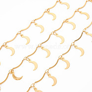 Handmade Brass Scalloped Bar Chains, Soldered, with Spool, Moon, Real 18K Gold Plated, 15.5x1.5x2.5mm and 3.8x2.5x0.3mm, about 16.4 Feet(5m)/roll(CHC-S012-098)