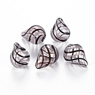 Transparent Handmade Blown Glass Globe Beads, Stripe Pattern, Teardrop, Coconut Brown, 19.5~20.5x14~15mm, Hole: 1~2mm(X-GLAA-T012-04)