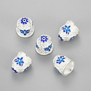 Silver Color Plated Alloy Enamel Bead Cones, Cadmium Free & Lead Free, Apetalous, Flower Pattern, Blue, 16.5x15.5mm, Hole: 1.2mm, Inner: 11mm(PALLOY-P218-01S-RS)