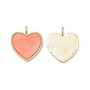 Acrylic Pendants, with Light Gold Plated Alloy Findings, Heart, Light Salmon, 18x16x3mm, Hole: 2mm(FIND-B011-02C)