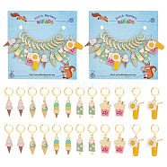 12Pcs 6 Style Alloy Enamel Icecream and Drink Charms Locking Stitch Markers, with Gold Tone 304 Stainless Steel Leverback Earring Findings, Mixed Color, 2.8~4.4cm, 2pcs/style(HJEW-PH01625)