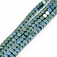 Electroplate Non-magnetic Synthetic Hematite Beads Strands, Faceted, Cube, Green Plated, 2x2x2mm, Hole: 1mm, about 193pcs/strand, 15.7 inch(G-Q486-61B)