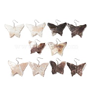 Natural Shell Butterfly Dangle Earrings with 925 Sterling Silver Pin for Women, Mixed Color, 48~51mm, Pin: 0.6mm(EJEW-G287-01)