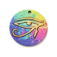 201 Stainless Steel Pendants, Flat Round, Stainless Steel Color, Eye of Ra Pattern, 25x1mm, Hole: 1.8mm(STAS-J041-04C)