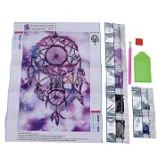 5D DIY Diamond Painting Canvas Kits For Kids, with Resin Rhinestones, Diamond Sticky Pen, Tray Plate and Glue Clay, Woven Net/Web with Feather, Mixed Color, 36x26cm(DIY-F059-01)