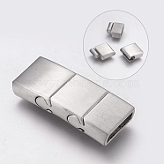 304 Stainless Steel Magnetic Clasps with Glue-in Ends, Frosted, Rectangle, Stainless Steel Color, 30x12.5x5.5mm, Hole: 3x10mm(STAS-P181-53P)