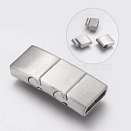 Tarnish Resistant 304 Stainless Steel Magnetic Clasps with Glue-in Ends, Frosted, Rectangle, Stainless Steel Color, 30x12.5x5.5mm, Hole: 3x10mm(STAS-P181-53P)