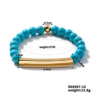 Synthetic Turquoise Stretch Bracelets, Brass Tube Beaded for Women, Elegant and Stylish Daily Accessory, Inner Diameter: 6-3/4 inch(17cm)(CL6256-6)