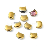 Electroplate Glass Beads, Half Plated, Cat Shape, Golden Plated, 8x10x5mm, Hole: 1.2mm(EGLA-Z005-HP01)