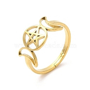 Ion Plating(IP) 304 Stainless Steel Triple Moon Goddess Adjustable Ring, Real 18K Gold Plated, Inner Diameter: 17mm(RJEW-L107-025G)