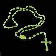 Luminous Plastic Rosary Bead Necklace, Glow in the Dark Cross Pendant Necklace for Women, Lawn Green, 21.65 inch(55cm)(RELI-PW0003-05H)