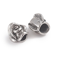 304 Stainless Steel Beads, Large Hole Beads, Flower/Rose, Antique Silver, 13x10.5x9.5mm, Hole: 5x5.5mm(STAS-F237-20AS)