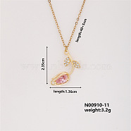 Elegant Vintage Tulip Brass Micro Pave Cubic Zirconia Pendant Necklaces, Cable Chains Necklaces for Women, Pink, 15.75 inch(400mm)(IJ8797-4)