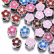 UV Plating Acrylic European Beads, with Enamel, Large Hole Beads, Mixed Color, Flower, Platinum, 10.5x11x8mm, Hole: 5mm(OACR-N010-022P)