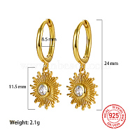 925 Sterling Silver Micro Pave Cubic Zirconia Dangle Hoop Earrings, Sun, Real 18K Gold Plated, 24mm(HV0375-1)