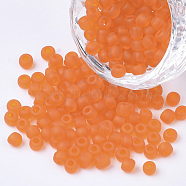8/0 Frosted Round Glass Seed Beads, Orange, Size: about 3mm in diameter, hole:1mm, about 1101pcs/50g(X-SEED-A008-3mm-M9)