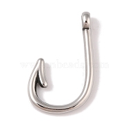 Non-Tarnish 304 Stainless Steel Hook Clasps, Fish Hook Charms, For Leather Cord Bracelets Making, Hook, Polished, Stainless Steel Color, 37x24x6.5mm, Hole: 4mm(STAS-C109-10P)