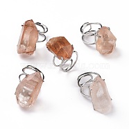 Natural Rose Quartz Nuggets Cuff Ring, Raw Rough Ring, Platinum Plated Brass Jewelry for Women, Inner Diameter: 17.6~18.7mm(RJEW-G271-01P-01)