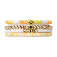 4Pcs Evil Eye & Smiling Face Polymer Clay & Plastic Beaded Stretch Bracelet Sets, Mixed Color, Inner Diameter: 2-1/8 inch(5.3cm)(BJEW-JB10226)