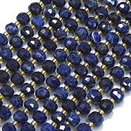 Natural Sodalite Beads Strands, with Seed Beads, Faceted, Lantern, Grade AA, 8~8.5x6.5~7mm, Hole: 0.6mm, about 44pcs/strand, 15.16''(38.5cm)(G-K389-E43-01)