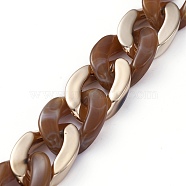 Handmade CCB Plastic Curb Chain, with Acrylic Linking Rings, Imitation Gemstone, for Handbag Chain Making, Golden, Dark Goldenrod, Link: 22~23x16~17x5mm, 39.37 inch(1m)/strand(AJEW-JB00678-07)