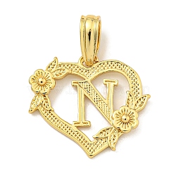 Heart Brass Pendants, Long-Lasting Plated, Cadmium Free & Lead Free, Real 18K Gold Plated, Letter N, 18x20x3mm, Hole: 3.5x7mm(KK-I714-04G-N)