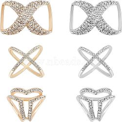 CHGCRAFT 6Pcs 6 Style Crystal Infinity-shaped & X-shape & Three Ring Shape Rhinestone Scarf Buckle Rings, Wire Wrap Alloy Clasps Holder for Clothing Scarf, Platinum & Golden, 21~28x24~41x18~21.5mm, 1pc/style(JEWB-CA0001-03)