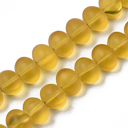 Transparent Frosted Glass Beads Strands, Oval, Goldenrod, 11x14x12.5mm, Hole: 1mm, about 55pcs/strand, 23.23''(59cm)(FGLA-S001-03)