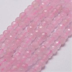 Natural Rose Quartz Beads Strands, Faceted, Round, 4mm, Hole: 1mm, about 84pcs/strand, 14.5 inch(G-D840-20-4mm)