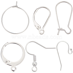 120Pcs 6 Style 304 & 316 Surgical Stainless Steel Earring Findings, Hoop & Leverback Earrings Findings & Earring Hooks, Stainless Steel Color, 14.5~21x10~19.5mm, Pin: 0.6~0.7mm, 20Pcs/style(DIY-BBC0001-75)