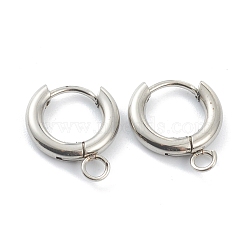 201 Stainless Steel Huggie Hoop Earring Findings, with Horizontal Loop and 316 Surgical Stainless Steel Pin, Stainless Steel Color, 16x13.5x2.5mm, Hole: 2.5mm, Pin: 1mm(STAS-P283-01A-P)