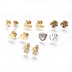 304 Stainless Steel Ear Studs, Mixed Shapes, Mixed Color, 5~11x5~11mm, pin: 0.9mm(EJEW-MSMC003-15)