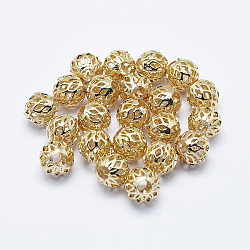Brass Beads, Long-Lasting Plated, Real 18K Gold Plated, Nickel Free, Hollow, Round, 8mm, Hole: 3mm(X-KK-G331-48G-NF)