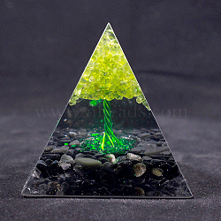 Orgonite Pyramid Resin Energy Generators, Reiki Tree of Life Natural Peridot and Obsidian Chips Inside for Home Office Desk Decoration, 50mm(WG86248-01)