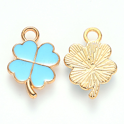 Alloy Enamel Pendants, Clover, Light Gold, Sky Blue, 18x12x2mm, Hole: 2mm(ENAM-S121-050)