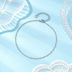 304 Stainless Steel Singapore Chain Anklets, Stainless Steel Color, 9-1/8 inch(230mm)(AJEW-AN00644-02)