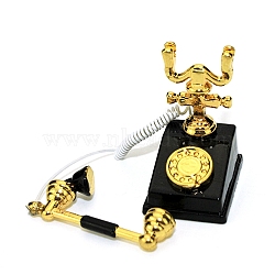 Mini Spray Painted Alloy Retro Landline Telephone Model, Micro Landscape Dollhouse Accessories, Pretending Prop Decorations, Black, 21x16x29mm(PW-WG69844-02)