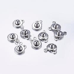 201 Stainless Steel Snap Clasps, Stainless Steel Color, 15x10x5mm, Hole: 1.5mm and 2mm(STAS-L198-01P)