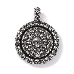 Viking 316 Surgical Stainless Steel Rotatable Pendants, Antique Silver, Flat Round Charm, Skull, 37.5x28.5x8.5mm, Hole: 7x5mm(STAS-E212-02AS-03)