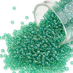 TOHO Round Seed Beads, Japanese Seed Beads, (164B) Transparent AB Dark Peridot, 11/0, 2.2mm, Hole: 0.8mm, about 50000pcs/pound(SEED-TR11-0164B)