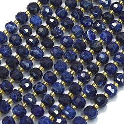 Natural Sodalite Beads Strands, with Seed Beads, Faceted, Lantern, Grade AA, 8~8.5x6.5~7mm, Hole: 0.6mm, about 44pcs/strand, 15.16''(38.5cm)(G-K389-E43-01)