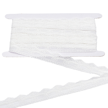 5 Yards Hollow Flower Bowknot Cotton Lace Trim, Wavy Edged Ribbon, Garment Accessories, with 1Pc Cardboard Display Card, White, 1-1/8 inch(30mm)
