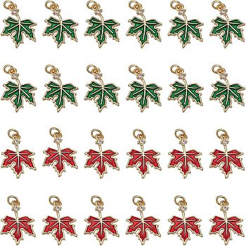 SUPERFINDINGS 24Pcs 2 Colors Brass Cubic Zirconia Charms, with Enamel, Cadmium Free & Lead Free, Golden, Maple Leaf, Mixed Color, 15x11x1.5mm, Hole: 2mm, 12pcs/color