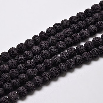 Natural Lava Rock Round Bead Strands, Dyed, Black, 8mm, Hole: 1mm, about 50pcs/strand, 15.7 inch