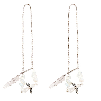 Natural Crystal Bullet Pendant Decorations, Hanging Sun Catchers, with Acrylic Beads and Alloy Wing Charm, Opalite Chips, for Car Home Decoration, Clear, 255mm, 2pcs/box