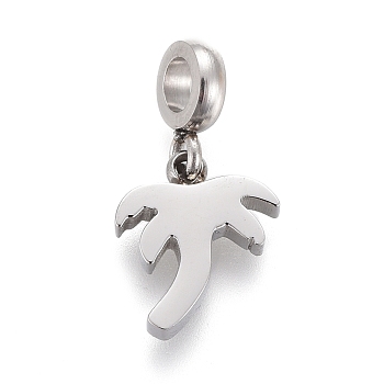 304 Stainless Steel Charms, with Tube Bails, Manual Polishing, Coconut Tree, Stainless Steel Color, 14.2mm, Pendant: 8.6x7.4x1.8mm, Hole: 2.5mm