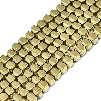 Electroplate Non-magnetic Synthetic Hematite Beads Strands, Square, Real 18K Gold Plated, 2x2x2mm, Hole: 0.8mm, about 187~189pcs/strand, 15.75 inch(40cm)