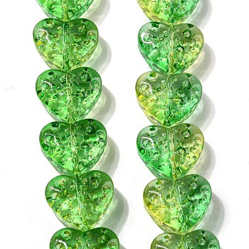 Glass Beads Strands, Heart, Green, 13x15mm, Hole: 1mm, about 58pcs/strand, 27.56''(70cm)