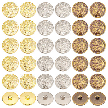 60Pcs 3 Colors ABS Plastic Shank Buttons, 1-Hole, Flat Round with Flower Pattern, Mixed Color, 25x9.5mm, Hole: 3x4mm, 20pcs/color